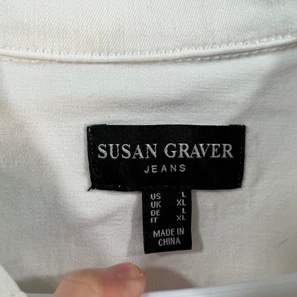 Susan Graver Stretch Denim Size Large White Button-Front Jean Jacket - Picture 3 of 10